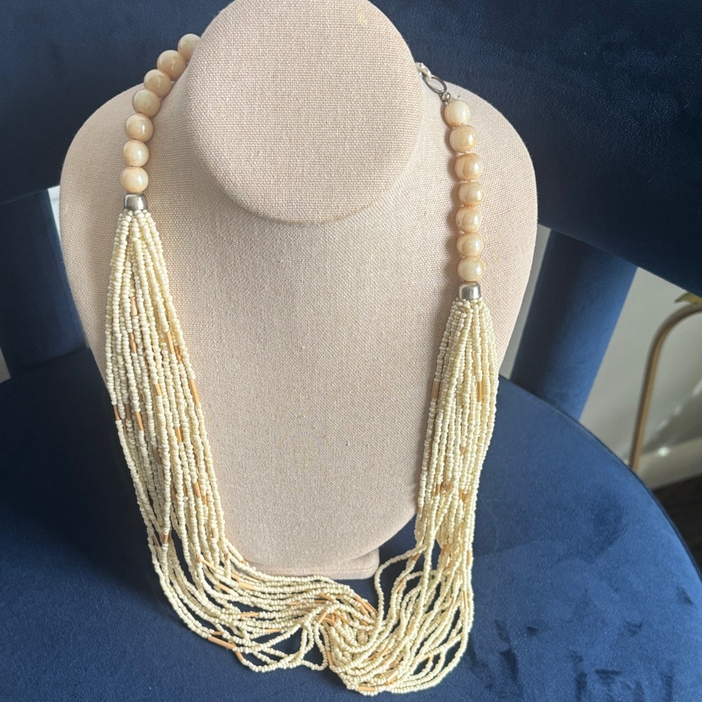 Cream Multi-Strand Beaded Necklace - Brand Unknown